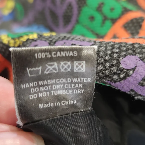 777 Lucky Brand Black With Multi-colored "Peace" Canvas Hobo Tote - Picture 7 of 7